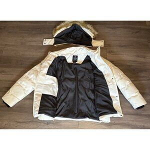 Puffer Jacket Winter Coat Womens Plus 3X Beige Quilted Thick Lined with Fur Hood